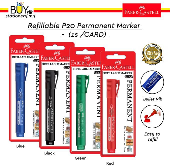 Faber Castell Refillable P20 Permanent Marker- 1s/ Card (4 Colors)