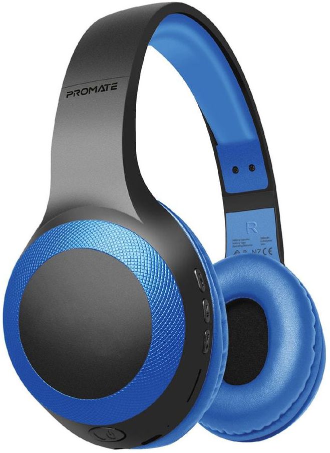 Promate Bluetooth Headphone, Over-Ear Deep Bass Wired/Wireless Headphone with Long Paytime, Hi-Fi Sound, Built-In Mic, On-Ear Controls, Soft Earpads, MicroSD Card Slot and AUX Port for iPhone, Samsung, iPad Pro, LaBoca Blue