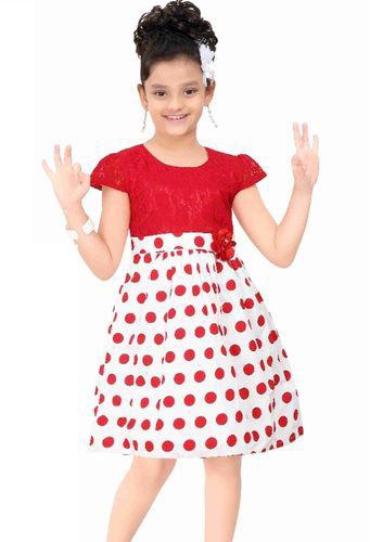 Puppy Red Polka Dot Cotton Dress With Lace Bodice