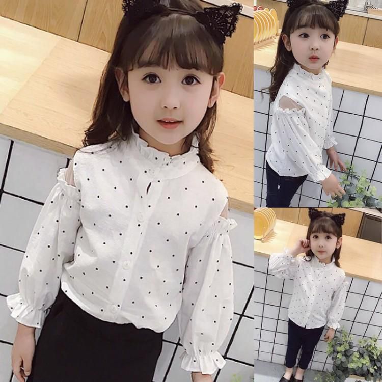 Girls Long Sleeve Top Polka Dots White - 2 Sizes (As Picture)