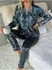 SHEIN Floral Print Contrast Piping Satin Blouse & Trousers PJ Set