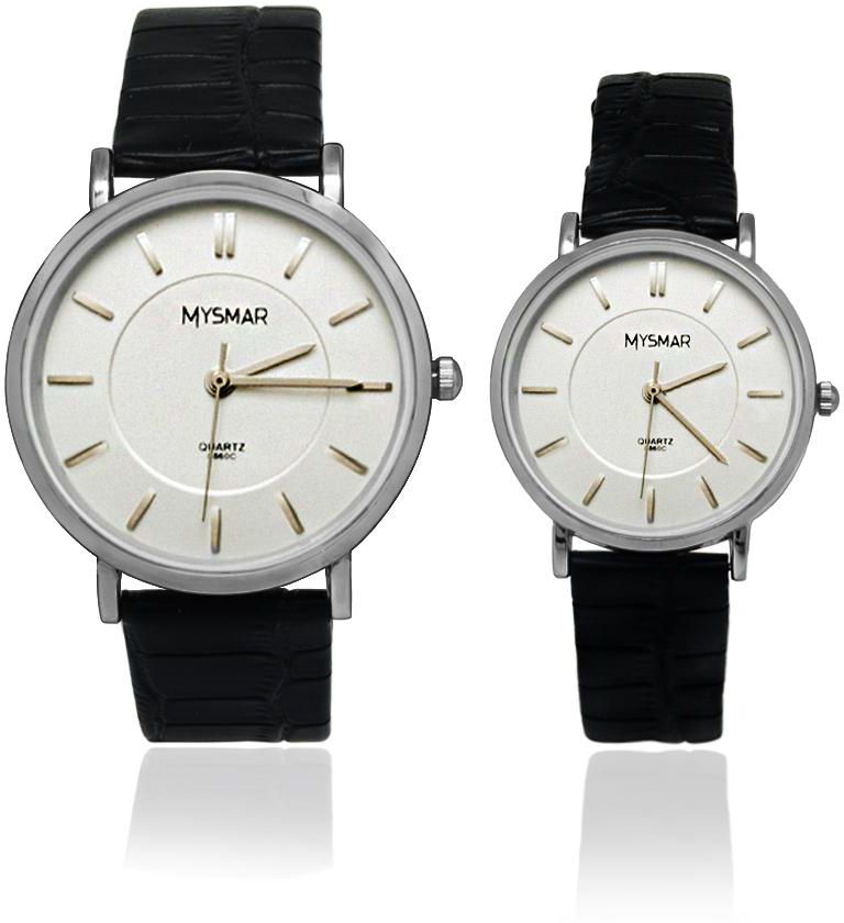 Mysmar His & Hers Round Silver Stainless Steel Casual Watch Set