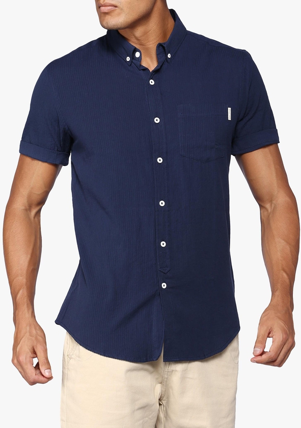 Navy Cuffed Short Sleeve Shirt