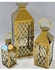 Set of 3 candle lanterns with a triangle design, of premium and luxurious materials, golden/transparent