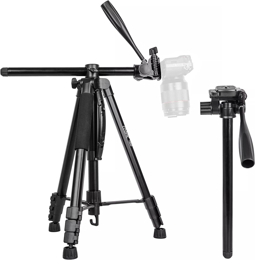 COOPIC T900 Video Camera Tripod, Aluminum Alloy Travel Portable 2 in 1 Monopod Tripod with Rotatable Center Column Max Height 178CM with Maximum Load up to 5KG