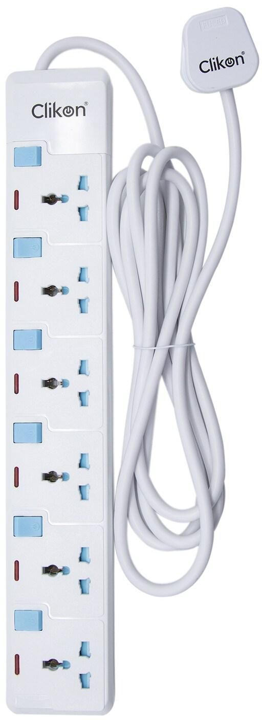 Clikon 6 Slot Extension Socket, 3 Meter Cable Length, White - CK2174