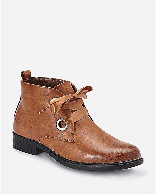 Shoe Room Lace Up Heeled Boots - Camel