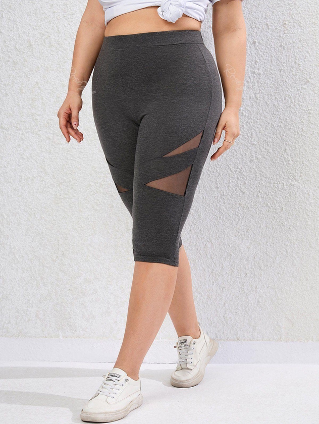 Plus Size Sheer Mesh Panel Skinny Capri Leggings - M | Us 10