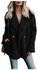 Fashion Button Pocket Women's Lapel Long Sleeve Autumn Winter Soft Warm Coat Dark Gray