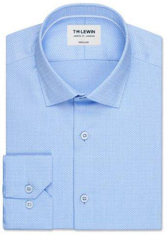 T.M.Lewin Mens Circle Dobby Blue Single Cuff Shirt 