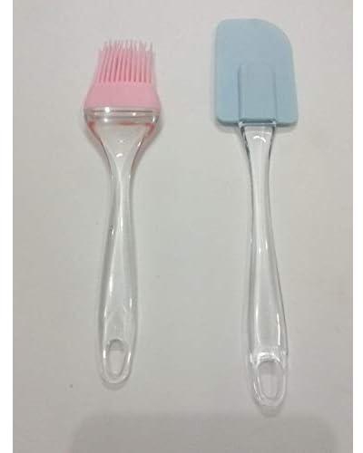 Set of Silicone Spatula and Brush (Pink and Blue, 2 Pieces)