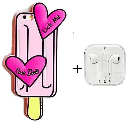 Generic Case 3D Ice Cream Soft Silicone TPU for iPhone 6 plus / 6s plus / 7 plus + Earpods with Mic and Remote- Pink