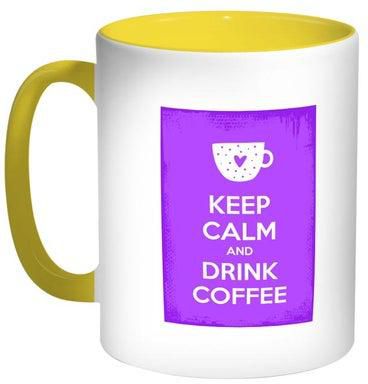 Keep Calm And Drink Coffee Printed Mug Purple/White/Yellow 11ounce