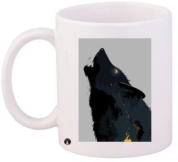 Wolf Printed Coffee Mug White/Black/Grey 11ounce