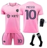 RIOXS Kids Football Jersey Set Miami Messi # 10 Soccer Jersey World Champion Football Soccer Jersey Set for Kids Shorts Socks Gift Set Youth Sizes (Pink, Size 26(10-11 Years))