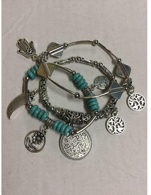 Generic Set of 3 Bracelets - Silver & Turquoise