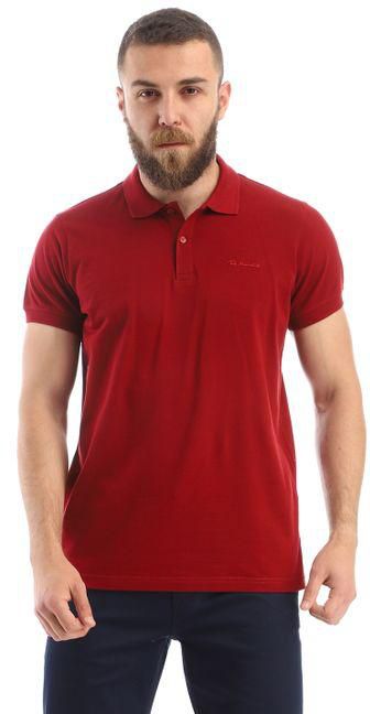 Ted Marchel Short Sleeves Burgundy Buttoned Neck Polo Shirt