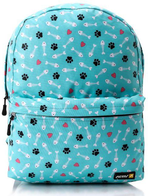 Activ One Front Pocket Self Pattern Girls Backpack - Mint Green, White & Hot Pink