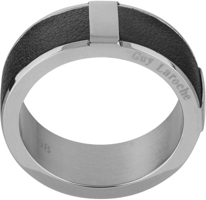 Guy Laroche Stainless Steel Ring with Leather Sz 58 For Men, 4TN001ALN-58
