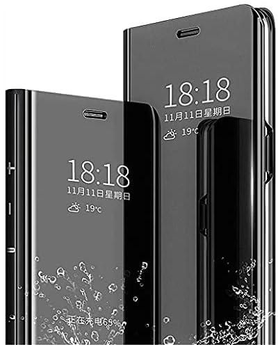 SEAHAI Cover for Xiaomi Redmi 12C / Xiaomi Redmi 11A, Mirror Case Clear View Standing Mirror Flip Full Body Protective Bumper Folio Cover - Black