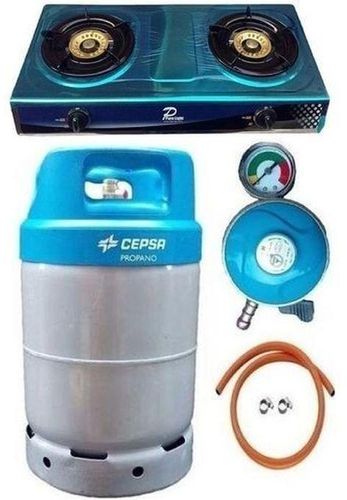 Cepsa Gas Cylinder 12.5kg With Best Choice Gas Cooker, Metered Regulator, Hose & Clips - Blue Cap