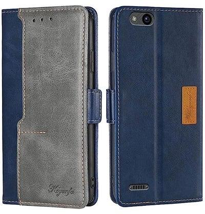 HuHa Case Cover Compatible For ZTE Tempo X/Vantage/Z839/N9137 Contrast Color Side Buckle Leather Phone Case Blue + Grey