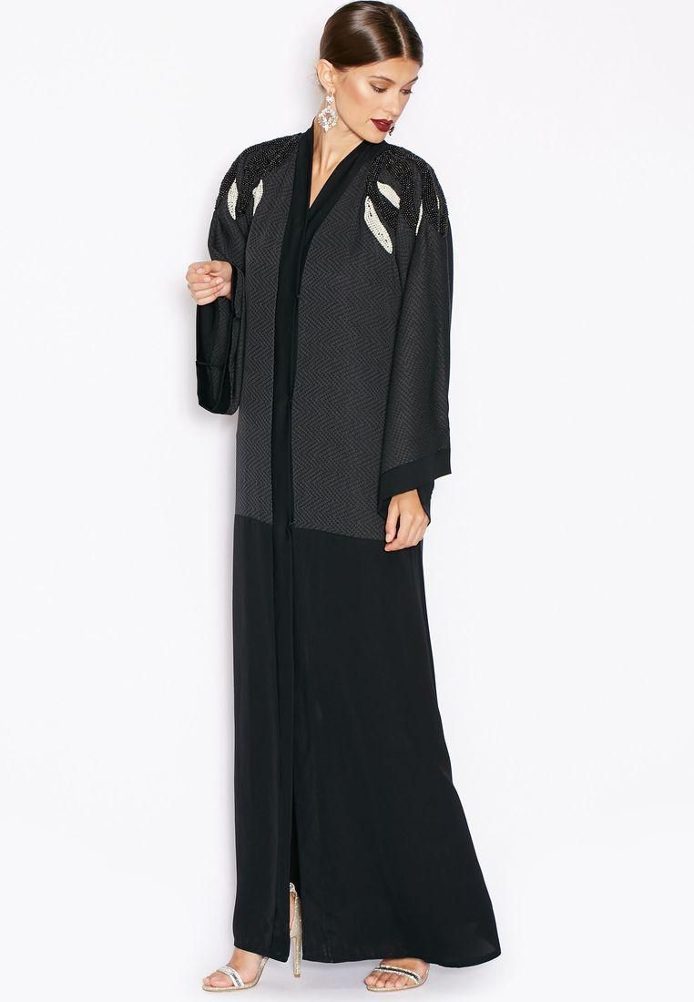 Colourblock Embellished Shoulder Abaya