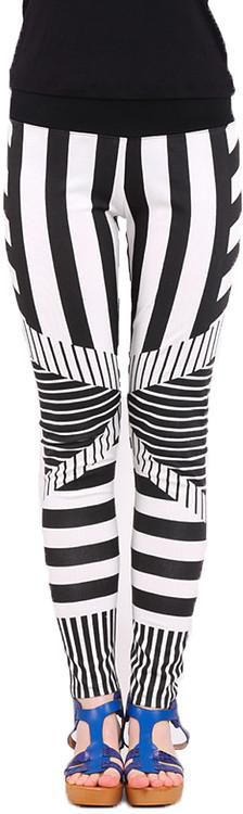 Striped Skinny Pants - Black & White -BLACK