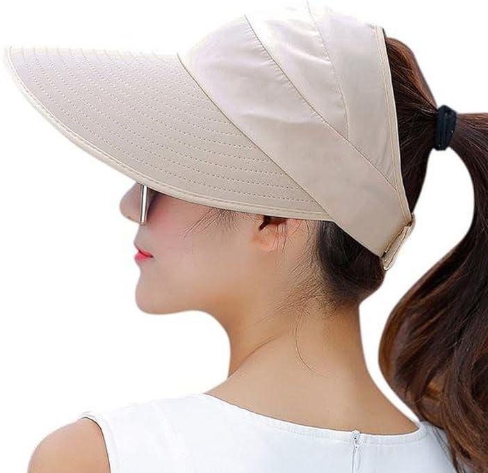 Fashion Beige Sun Hat For Women Wide Brim UV Protection Sun Hats Summer Beach Foldable Visor