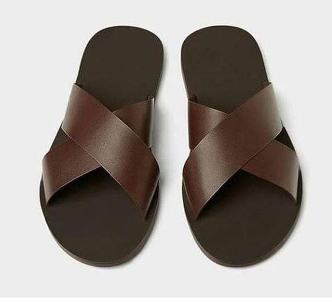 Men's Simple Cross Slippers - Brown