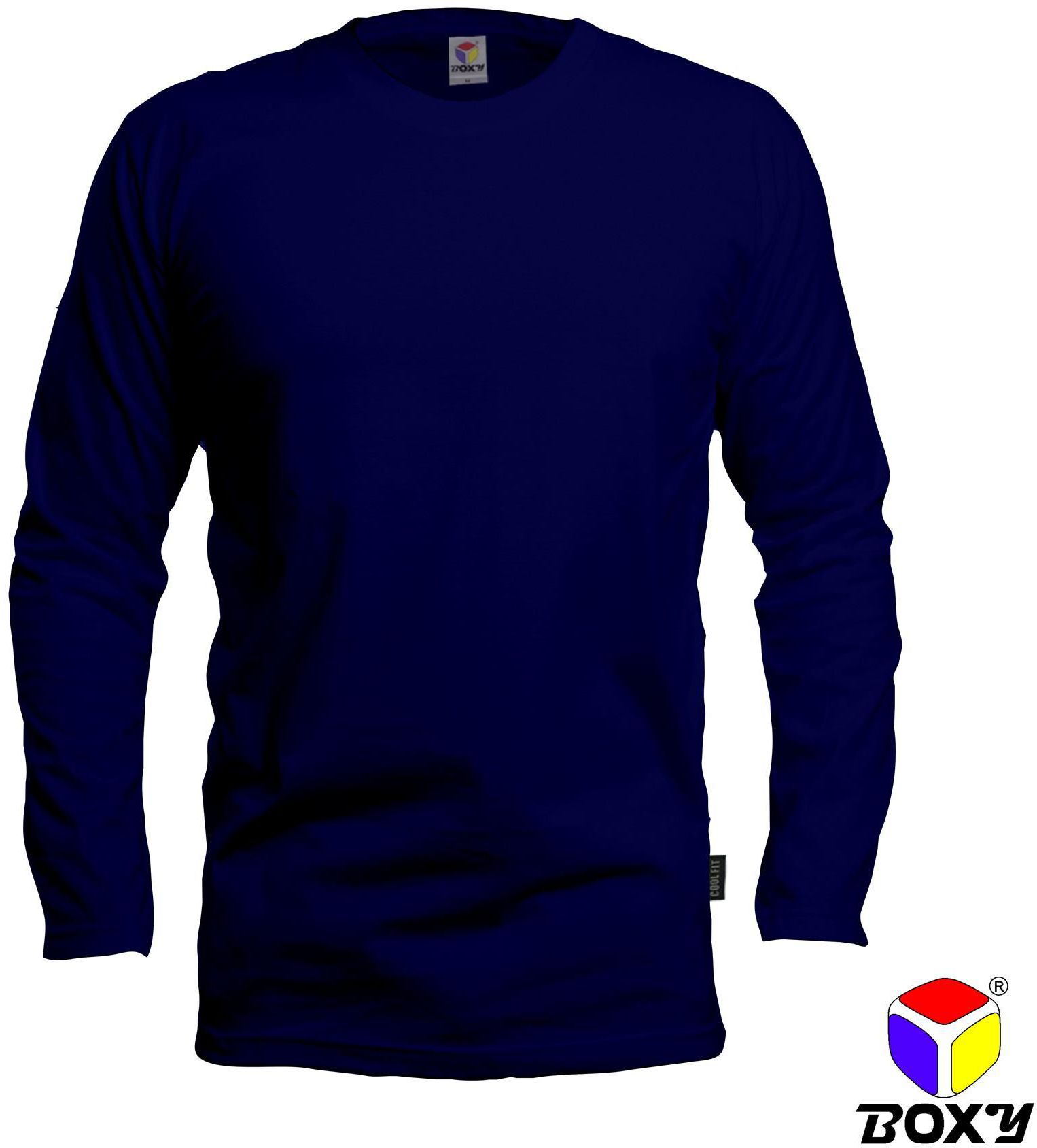 Boxy Microfiber Round Neck Long Sleeves Plain T-shirt - 7 Sizes (Navy)