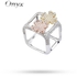 Simple Cubic Ring For Women With Gold And Rose Gold Roses , Silver 925