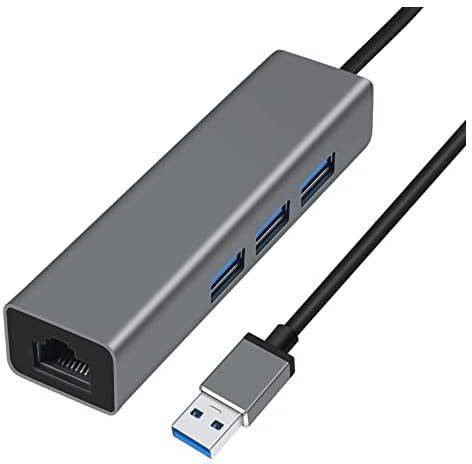 DTech 3 Port USB to Ethernet Adapter USB 3.0 Hub 10/100/1000 mbps Gigabit Wired Network Cable Converter for Laptop Notebook Desktop Computer Keyboard Router Modem Internet