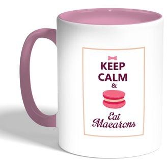 Keep Calm And Eat Macarons Printed Coffee Mug, Pink 11 Ounce