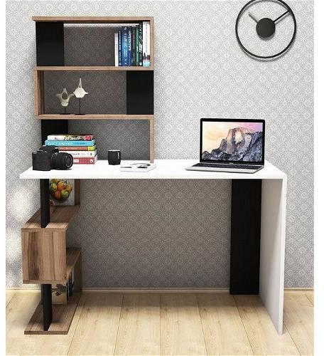 Desk, 120 cm, White/brown/black - K-003