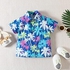 طقم ملابس صيفي للاولاد الصغار من هاواي، قميص بازرار سفلية مزين بالزهور + شورت بلون سادة من قطعتين