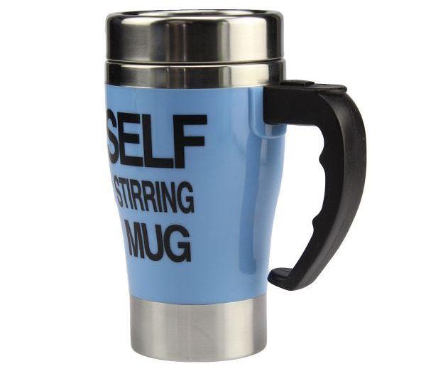 Blue  Stainless Steel  Self Stirring Auto Mixing Mug for Office Home Tea Coffee Cup