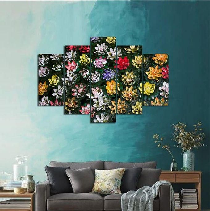 Beautiful And Multicolored Flowers Tableau - 5 Pcs