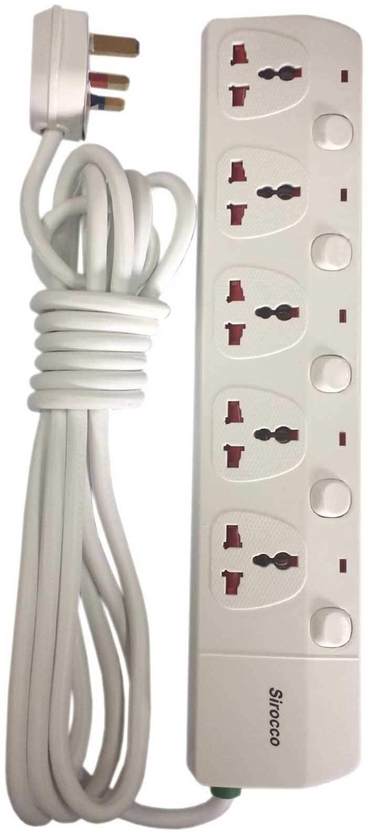 Sirocco 5-Way Universal Extension Socket White 4m