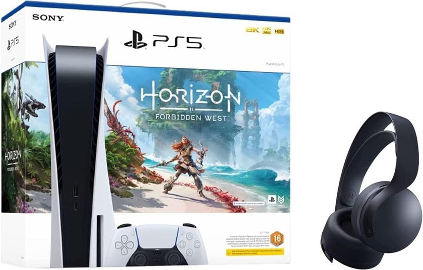 Sony Playstation 5 Disc Console Bundle With Horizon Forbidden West Voucher And Pulse 3D Black Headset Bundle