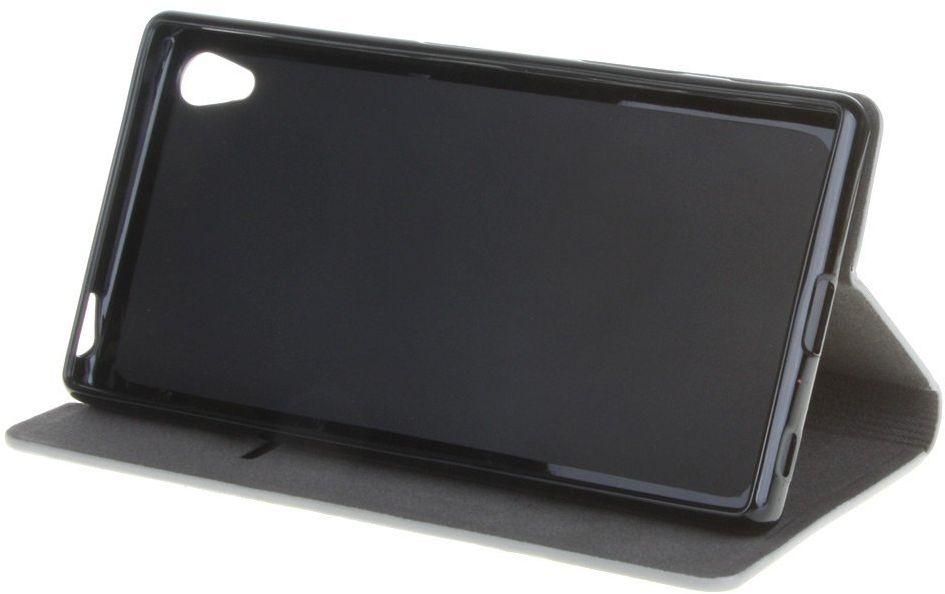 جراب سوني اكسبيريا زد5 بريميوم Sony Xperia Z5 Premium فليب , قماش ازرق , بيج من الاسفل