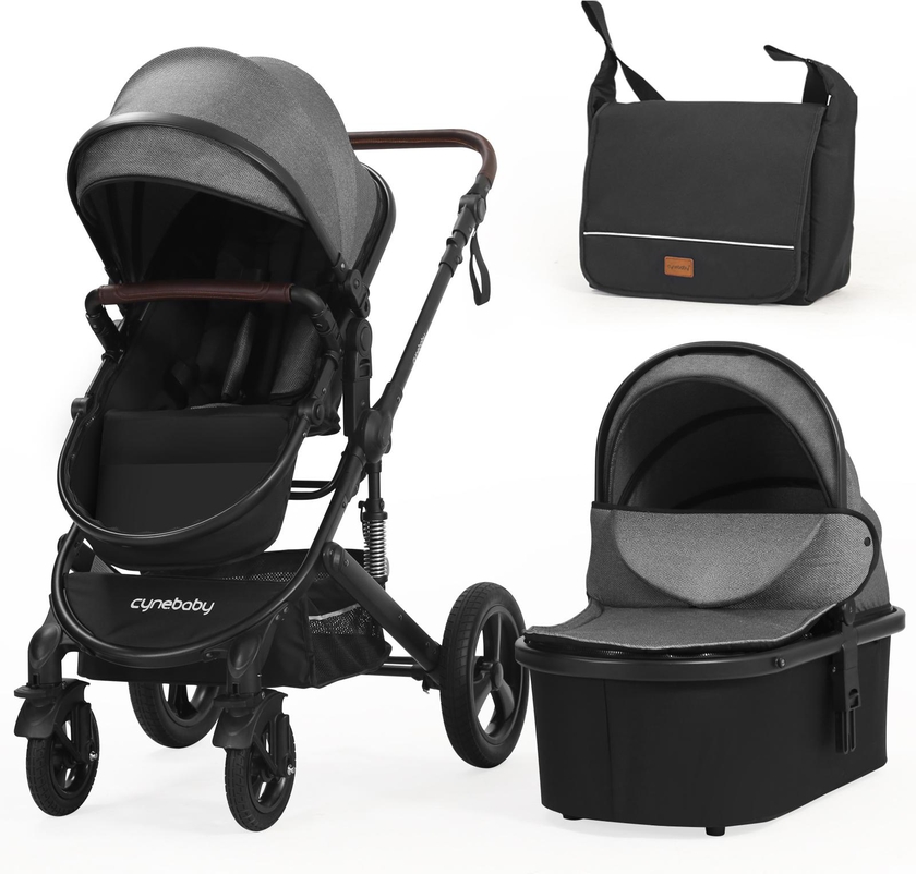 Cynebaby Newborn Infant Toddler Baby Stroller - 2 in 1 High Landscape Convertible All Terrain Bassinet Pram Travel System