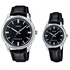 Casio His & Her Black Dial Leather Band Couple Watch - MTP/LTP-V005L-1A