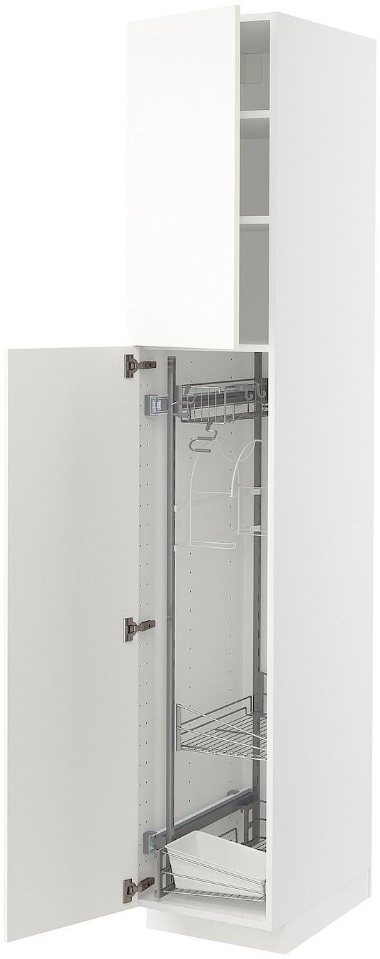 METOD خزانة عالية مع أرفف مواد نظافة - أبيض/Vallstena أبيض ‎40x60x220 سم‏