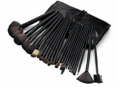 24-Piece Professional Handle Makeup Brush Set With Bag Kit Black