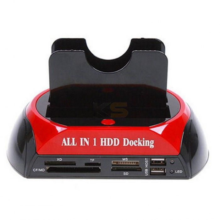 All in 1 2.5" 3.5" Dual USB 2.0 SATA IDE Dock HDD Docking Station Hub Card Reader OTG External Storage Enclosure-Red