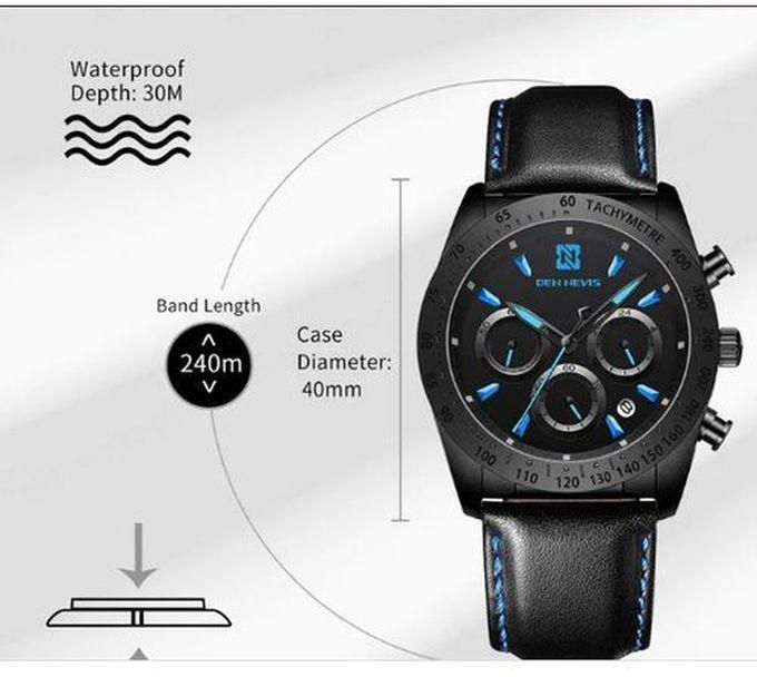 Men Solid Leather Wristwatch - Black & Blue
