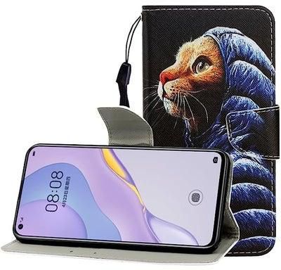 HuHa Case Cover Compatible For Huawei Nova 7 Colored Drawing Horizontal Flip Leather Case with Holder & Card Slot & Wallet Down Jacket Cat