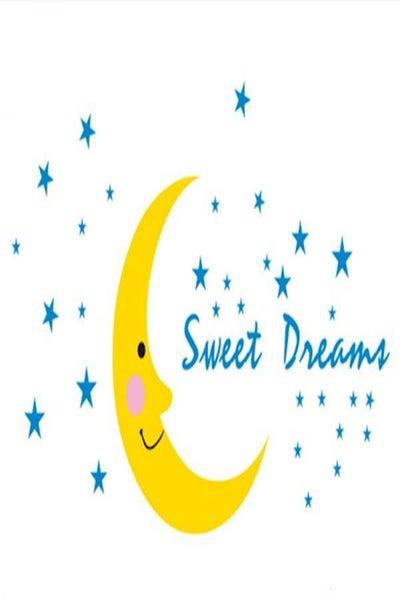 ملصق جداري فني قابل للإزالة مصنوع من بلاستيك بي في سي لديكور غرفة النوم والمطبخ وغرف الأولاد والفتيات والأطفال الصغار بتصميم رسومات كرتونية رائعة على شكل قمر ونجوم وعبارة "Sweet Dream"