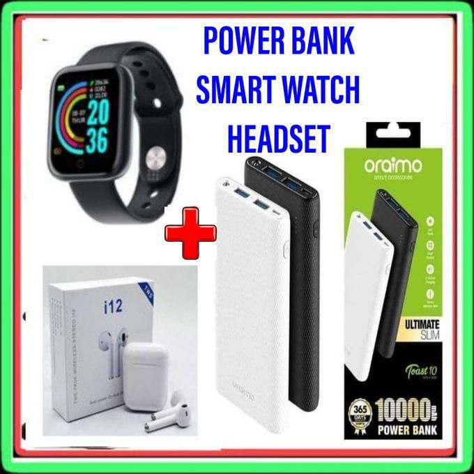 Oraimo Powerbank 10000Mah For Tecno Phone Camon 17 Pro + Headset + Smart Watch